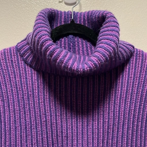 NAADAM Purple Two Tone Turtleneck High/Low Sweater, Wool/Cashmere Blend, Size S - Picture 6 of 10